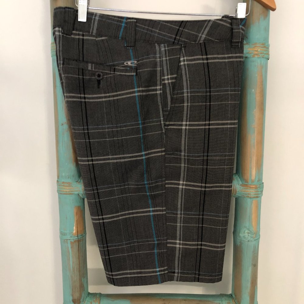 O'Neill Men's Gray Blue Plaid 10" Classic Casual Shorts Size 32